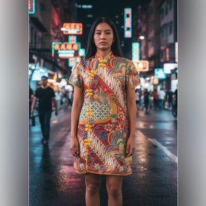 Elegant Multicolor BATIK PERANAKAN Cheongsam Dress